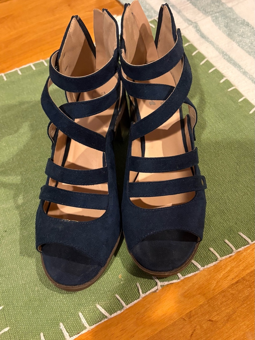 Women's Navy Blue Block Heel Slingback Sandals